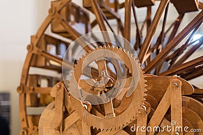 Closeup of Wooden Gear: Industrial Concept Theme Stock Photo