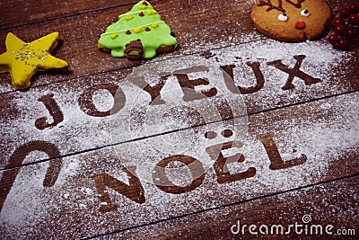 Text joyeux noel, merry christmas in french Stock Photo