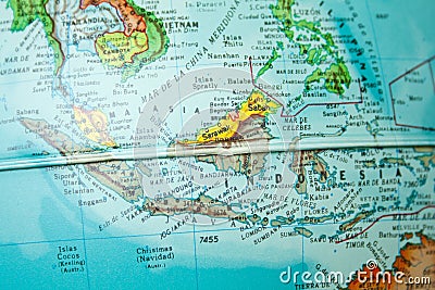 Closeup world globe map white background. Education, Business and Travel Concept. Globe earth map focus on Malaysia on white Editorial Stock Photo