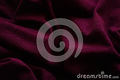 Closeup wrinkled bordo jersey, soft fabric background Stock Photo