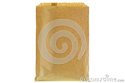 Closeup of wrinkly thin brown grocery paper bag, blank front and Stock Photo