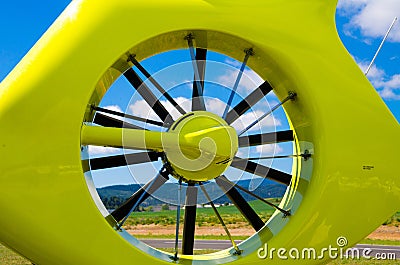 Closeup of a yellow helicopter tail rotor Stock Photo