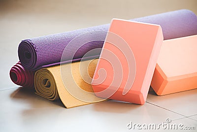 Closeup of yoga props indoor Stock Photo