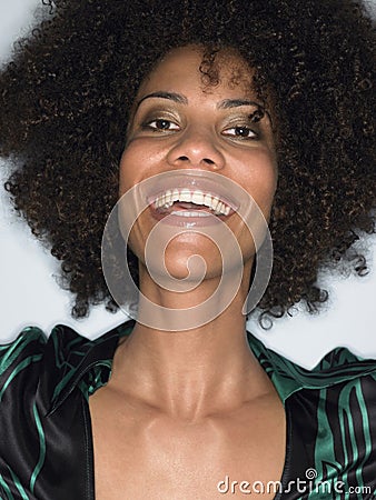 Closeup Of Young Afro Woman Laughing Stock Photo