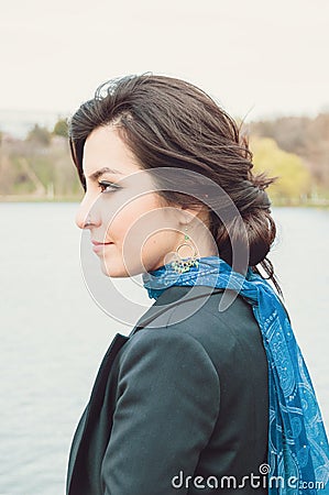 Closeup of young asian businesswoman in the park Stock Photo