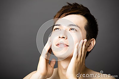 Closeup young asian handsome man face Stock Photo