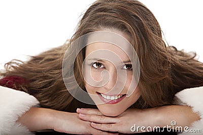 Closeup of young attractive Santa Claus woman Stock Photo