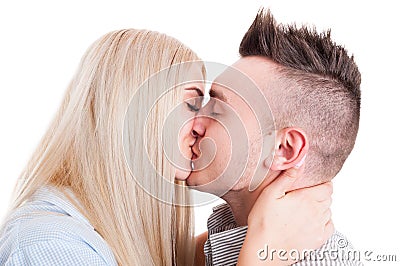 Closeup of young beautiful couple kissing Stock Photo