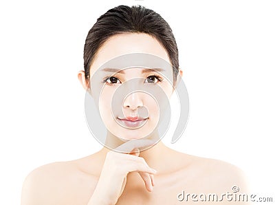 Closeup young beautiful woman face isolated Stock Photo