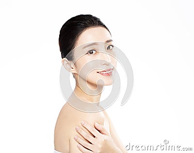 Closeup young beauty with clean fresh skin Stock Photo