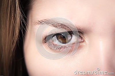 Closeup of young girl's brown eye Stock Photo