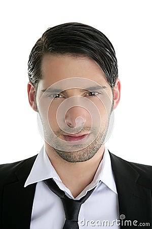 Closeup young man portrait black suit and necklace Stock Photo