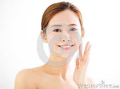 Closeup young smiling woman face Stock Photo
