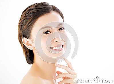 Closeup young smiling woman face Stock Photo