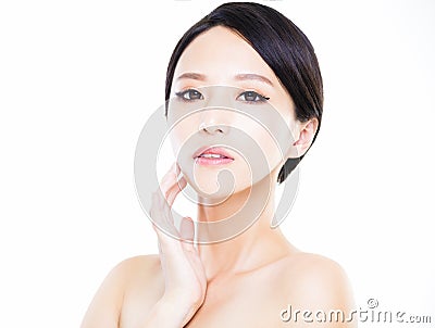 Closeup young woman face with clean skin Stock Photo