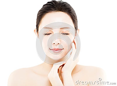 Closeup young woman face isolated Stock Photo