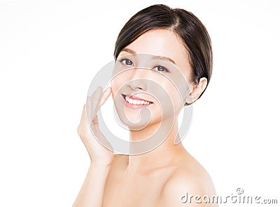 Closeup young woman smiling face with clean skin Stock Photo