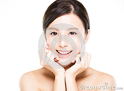 Closeup young woman smiling face with clean skin Stock Photo