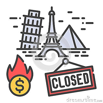 Closing landmark color line icon. Economic risis. Stop travel. Sign for web page, app. UI UX GUI design element. Stock Photo