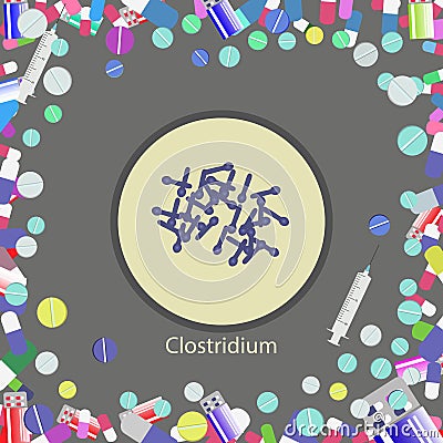 Clostridium difficile. Pathogenic flora. Cartoon Illustration