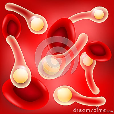 Red blood cells and bacteria Clostridium tetani with spores on r Vector Illustration