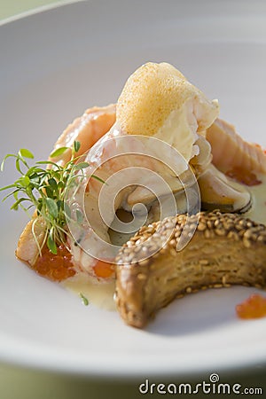 Closuep on delicious prawn dish. Stock Photo