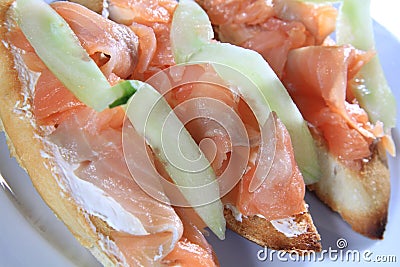 Closuep of salmon sandwiches next to each other Stock Photo