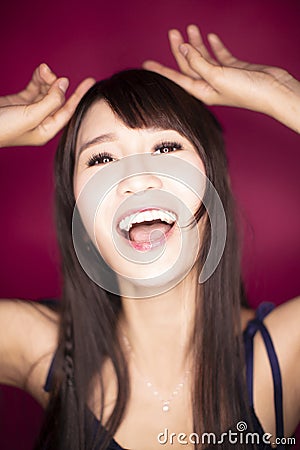 Closup excited young beautiful woman Stock Photo