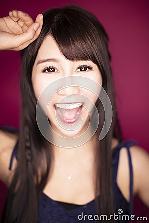 Closup excited young beautiful woman Stock Photo