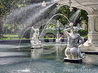 Close-up detail of the Forsyth Park Fountain located in historic Savannah, Georgia Editorial Stock Photo