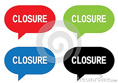 CLOSURE text, on rectangle speech bubble sign. Stock Photo