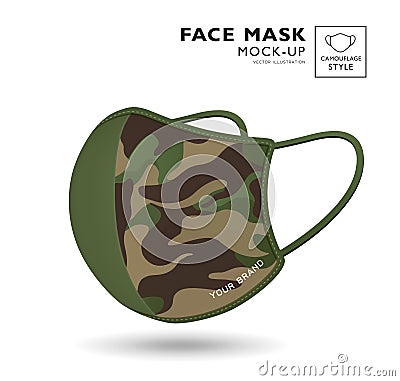 Cloth green camouflage pattern face mask design isolated on white background, Eps 10 Vector Illustration