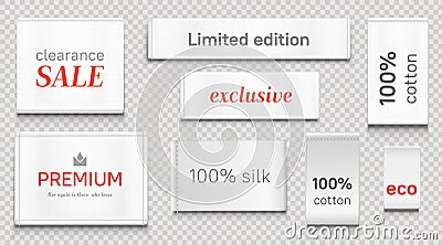 Cloth labels for apparel, premium brand white tags Vector Illustration