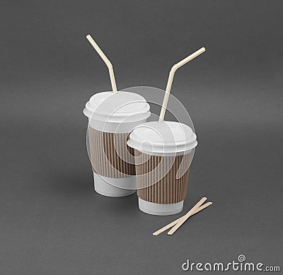 Clotheded take-out coffee with cup holder. Stock Photo