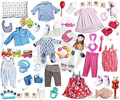 Clothes and accessories for baby boy and girl Stock Photo