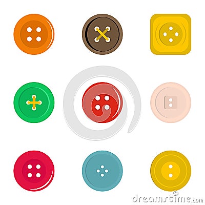 Clothes button icon set, flat style Vector Illustration