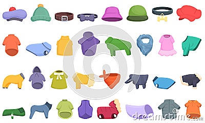 Clothes for cats and dogs icons set cartoon vector. Animal shop Vector Illustration