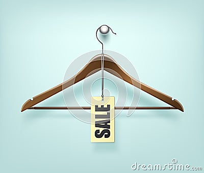 Clothes Coat Wooden Hanger with Sale Tag Label Vector Illustration