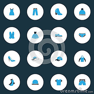 Clothes Colorful Icons Set. Vector Illustration