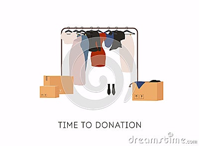 Clothes donation. Boxes full of clothes. Vector concept illustrations Vector Illustration