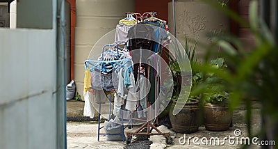 Clothes that are dried on the clothesline Editorial Stock Photo