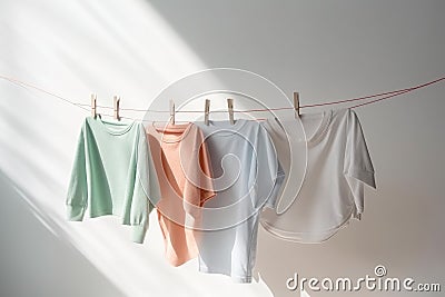 Clothes drying line outdoor. Generate Ai Stock Photo