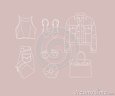 Clothes for everyday modern look peach color Vector Illustration