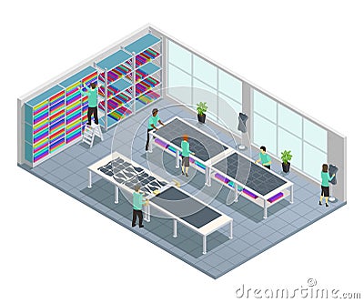 Clothes Factory Isometric Composition Vector Illustration