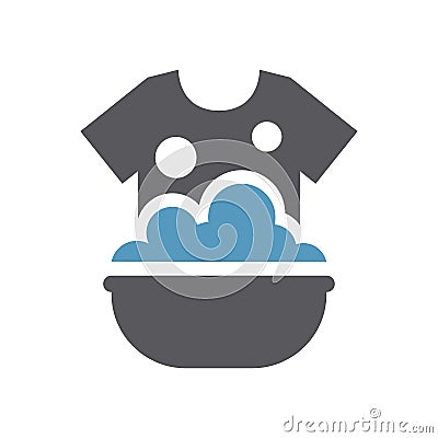 Clothes hand washing in a sink icon. T shirt in soap foam and bubbles Vector Illustration