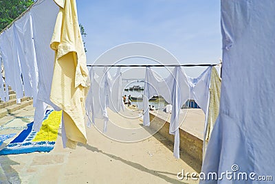 Clothes hanging to dry Stock Photo