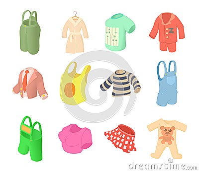 Clothes icon set, cartoon style Vector Illustration