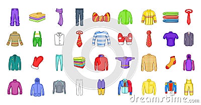 Clothes icon set, cartoon style Vector Illustration