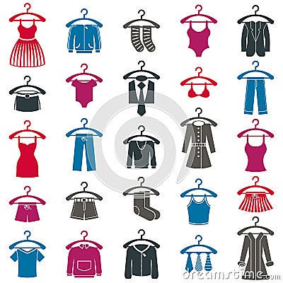 Clothes icon set, vector collection of fashion signs. Vector Illustration