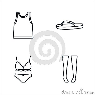 Clothes and outfit line icons. linear set. quality vector line set such as knee high socks, underwear, flip flop Vector Illustration